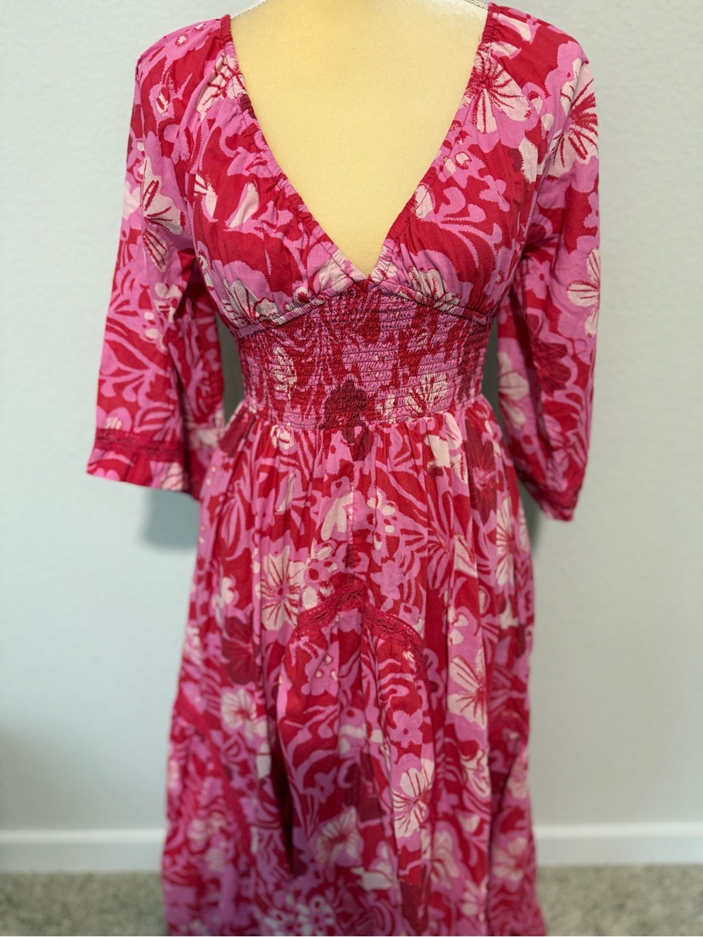 Free People Hot Pink & Light Pink Floral Maxi Dress NWOT size XS - Picture 4 of 14
